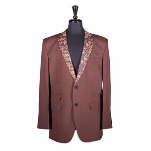 Mens Blazer Brown Cotton Floral Lapel Dress Formal Wedding Jacket Sport Coat 42R